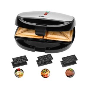 Clatronic Gaufrier / croque-monsieur SANDWICH GRILL, 3 in 1 ST 3670 800W, NOIR/ARGENT