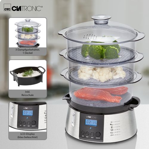 Clatronic Cuiseur vapeur Électrique En Inox Avec 3 Récipients – Image 7
