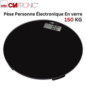 Clatronic Pèse Personne 150 Kg En verre - Balance de Salle de Bain Noir