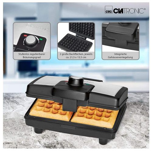 Clatronic Gaufrier Électrique 800W - 2 Gaufres - Température Réglable - WA3606 – Image 2