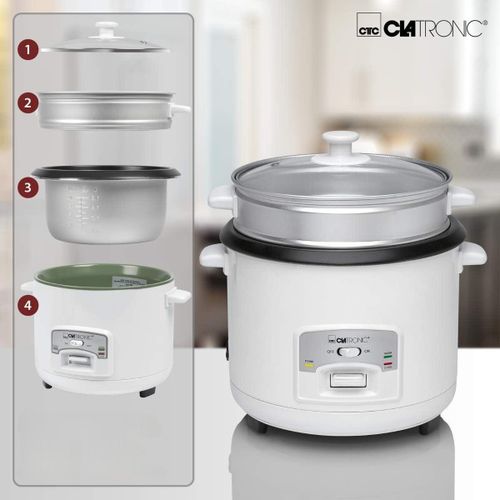 Clatronic Cuiseur À Riz Et Vapeur 2en1 2.5L 700W - Revêtement Anti-adhesif Avec Panier à Étuver en Aluminium - RK 3566 – Image 3