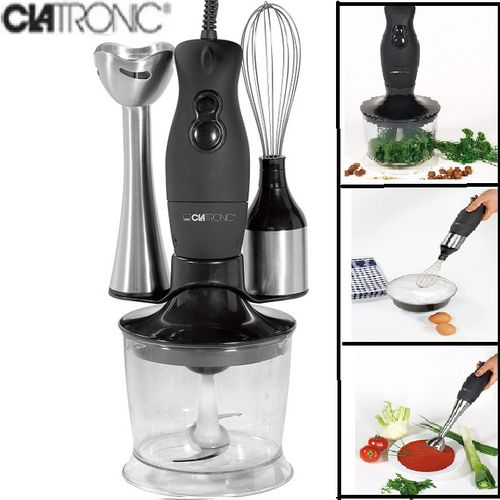 Clatronic Mixeur Plongeant 3 En 1 - Mixeur Batteur + Fouet Inox Sms 3190 -Noir