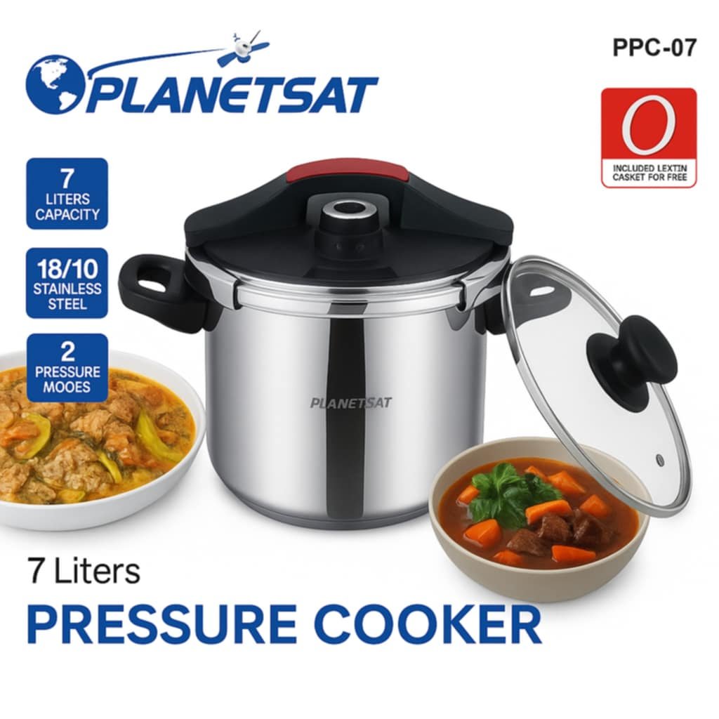 Cocotte 7 L en inox 18/10 - Noir et Rouge + Joint Gratuit + Couvercle En VerreĀ - PlanetSat PPC-07