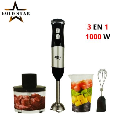 Gold Star Bras Mixeur 3EN1 Multifonction - 1000W 4 Lames - Avec Hachoir Et Fouet - SH020