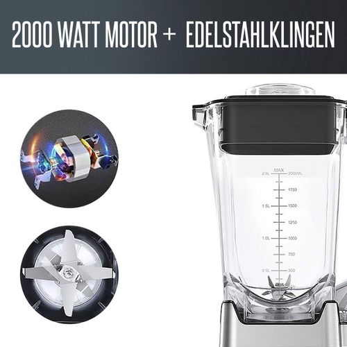 Heinrich Bauer Blender Mixeur Professionnel 2000W 2L 32000 tr/min - 8 vitesses avec 4 programmes avec Fonction Ice Crush INOX - HPM 8160 – Image 4
