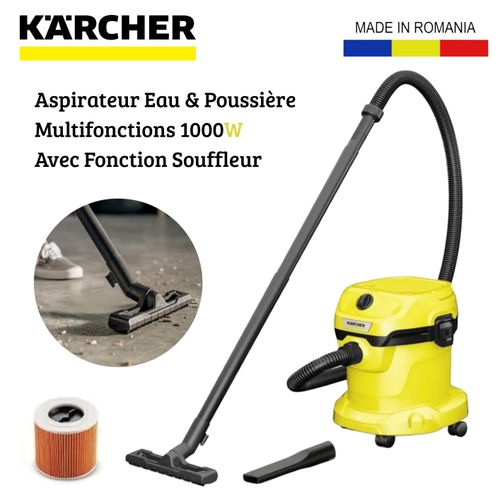 Karcher Aspirateur Eau Et Poussière Multifonction 1000W 15 Litres Avec Fonction Souffleur - Fabriqué en Romanie - WD2 Plus V-15/4/18/C