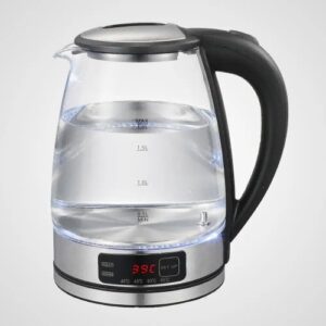 kitchef Bouilloire Électrique En Verre,1.8 litre inox verre 1500 watt LED ecran digital