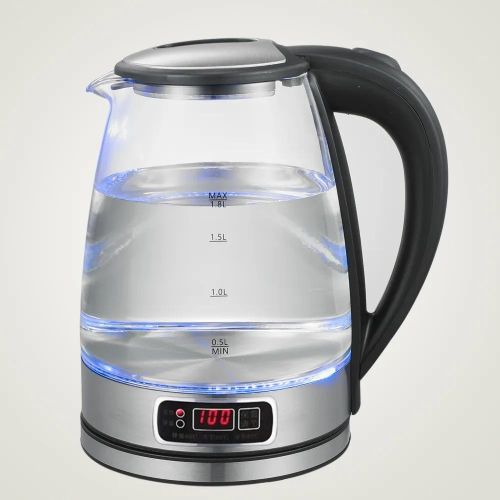 kitchef Bouilloire Électrique En Verre,1.8 litre inox verre 1500 watt LED ecran digital – Image 2