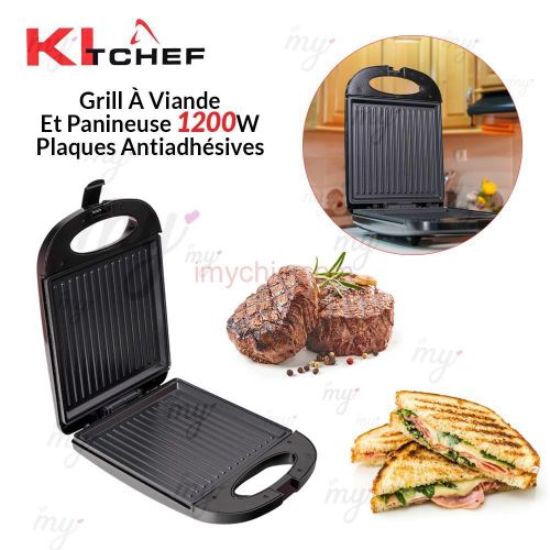kitchef Grill À Viande Et Panineuse 1200W Plaques Antiadhésives KT-326B