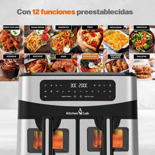 KITCHEN LAB Friteuse à Air Sans Huile Multifonction - 9L 2400W à 2 Paniers Bacs – Image 3