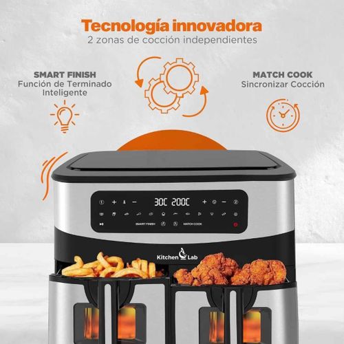 KITCHEN LAB Friteuse à Air Sans Huile Multifonction - 9L 2400W à 2 Paniers Bacs – Image 5
