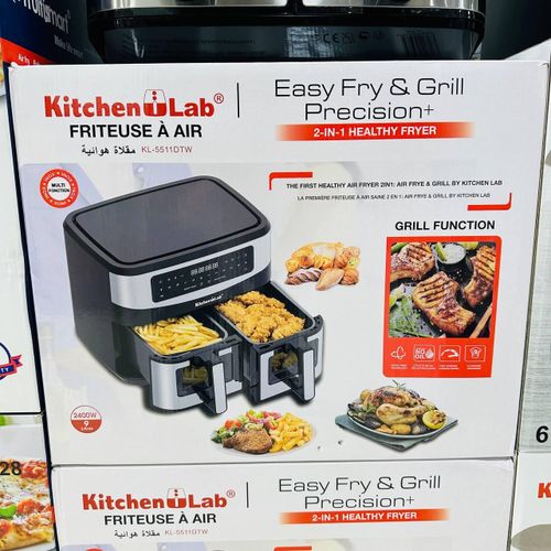 KITCHEN LAB Friteuse à Air Sans Huile Multifonction - 9L 2400W à 2 Paniers Bacs – Image 6
