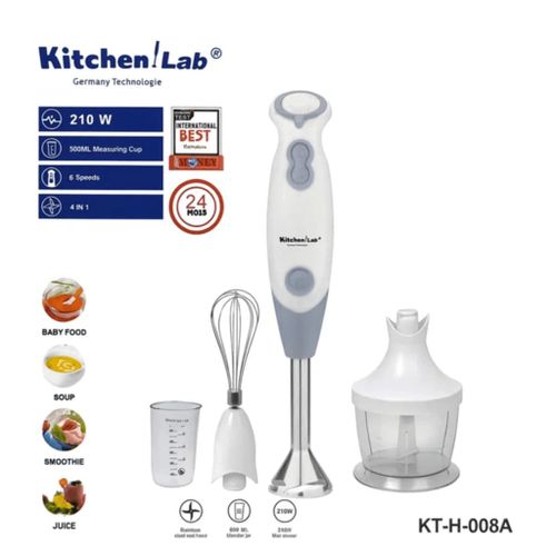 KITCHEN LAB Bras Mixeur Plongeant 4 En 1 - 210W et 6 Vitesses avec Fouet Hachoir et Verre doseur - Gris KT-H008A – Image 2