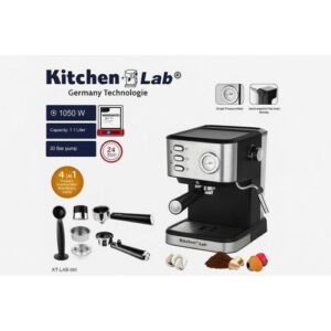 KITCHEN LAB Machine À Café Expresso 4 En 1 20 Bars 1050W – 1.5l – Inox KT-CM-001