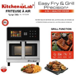KITCHEN LAB AirFryer inox XL 8L 2150W Double Résistances Avec 10 Programmes 200° KL101DUW