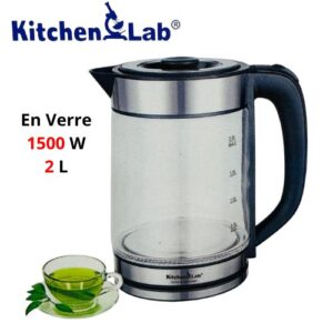 KITCHEN LAB Bouilloire Électrique En Verre Sans Fil 1500W 2L