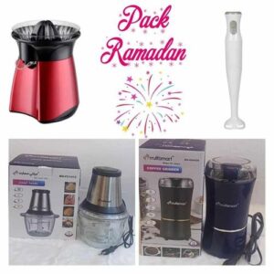 Multismart pack Hachoir Electrique 250w + Moulin à Café 50G + Bras Mixeur 300w + Presse fruits agrumes électrique