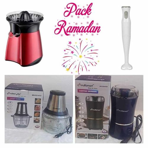 Multismart pack Hachoir Electrique 250w + Moulin à Café 50G + Bras Mixeur 300w + Presse fruits agrumes électrique