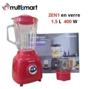 Multismart Blender Electrique 2EN1 Tasses En Verre - 400W - Rouge