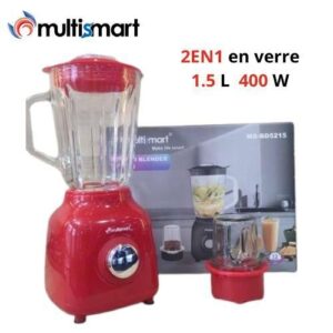 Multismart Blender 2EN1 Tasses En Verre - 400W - Rouge MS-BD5215