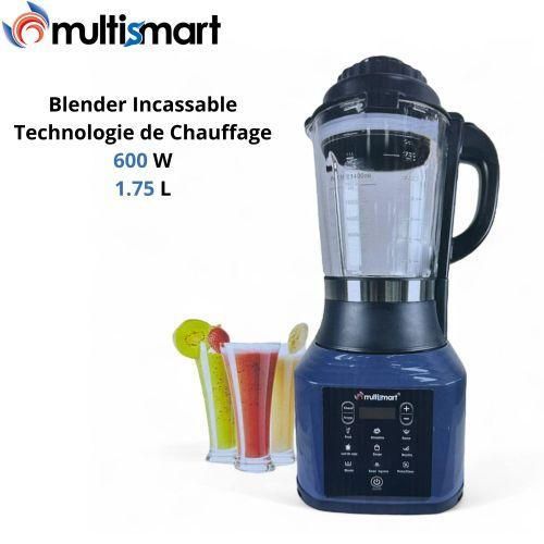 Multismart Blender Mixeur Electrique Incassable 600 W 1.75 L - Fonction de Chauffage 850W et Préréglage - BD3101 Bleu