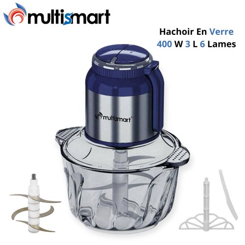 Multismart Hachoir En Verre 400W 3L 6 Lames Avec Batteur - MS-FC2232