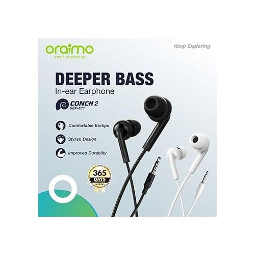 Oraimo Écouteurs filaires 3,5 mm "OEP-E11" avec micro Deeper base – Image 2