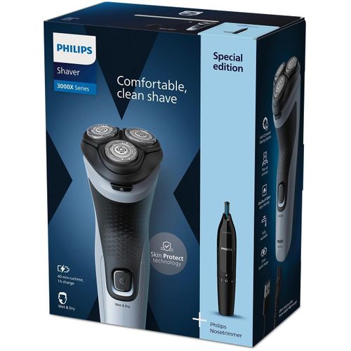 Philips Rasoir électrique Series 1000 X3003 - Autonomie 40 min - Lames PowerCut-Étanche