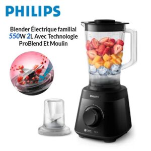Philips Blender Mixeur Électrique 550W 2L Avec Moulin - 2 Vitesses et Turbo - Technologie ProBlend HR2141/92