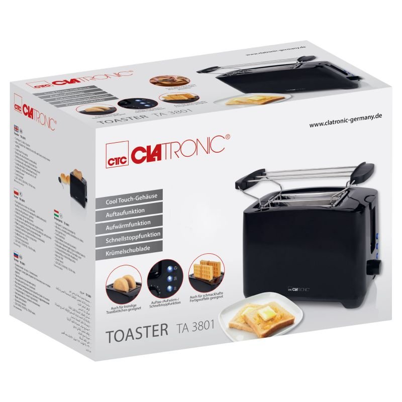 Grille-Pain Électrique 750W 2 Tranches Avec Fonction Décongélation Clatronic TA3801 – Image 3