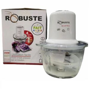 Robuste Hachoir 4 Lames Bol En Verre 1L-350W- Blanc