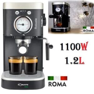 Robuste Cafetière Electrique Espresso Roma- 15 Bar - 1.2L-1100 Watts -Noir/Argent