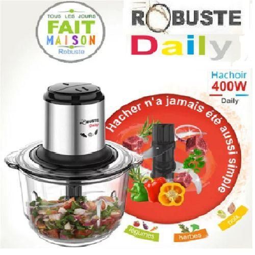 Robuste Hachoir DAILY- Bol en verre -2L - 4 Lames -400W-Argent