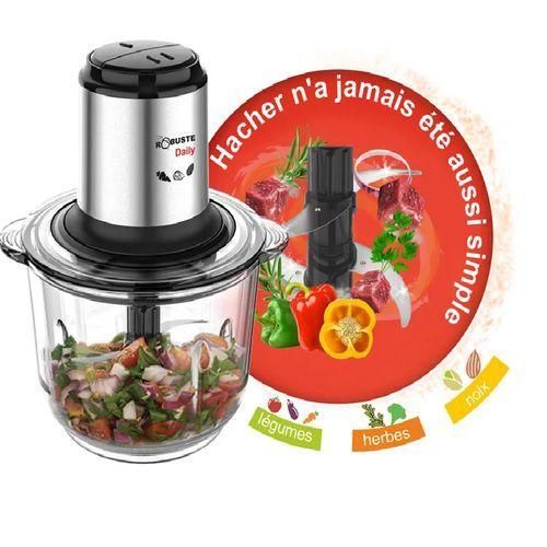 Robuste Hachoir DAILY- Bol en verre -2L - 4 Lames -400W-Argent – Image 2