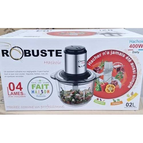 Robuste Hachoir DAILY- Bol en verre -2L - 4 Lames -400W-Argent – Image 3