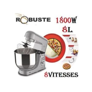 Robuste Pétrin 8 vitesses 8 Litres- 3 KG- 1800W - Promax double crochets Argent