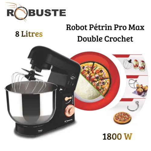 Robuste Robot Pétrin Pâtissier Double Crochet 1800W 8L 8 Vitesses Multifonctions avec Bol En Inox - Pro Max Noir