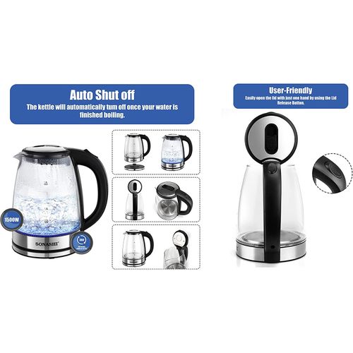 Sonashi Bouilloire En Verre De 1,8 Litre SKT-1809-Blanc-Inox – Image 4