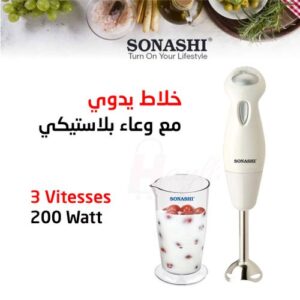 Sonashi Bras Mixeur En Acier Inoxydable 200 W SHB-154 Blanc