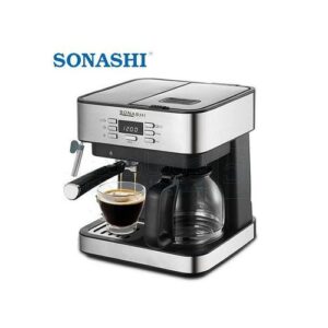 Sonashi Machine à café expresso intégrée -850W 15 bars- SCM-4976-Argent-Noir