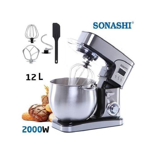 Sonashi Robot Pétrin Multifonctions En Acier Inoxydable 2000W - 12 L - 6 KG - Écran LCD