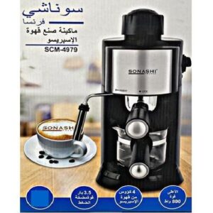 Sonashi Cafetière À Expresso Et Cappuccino 3,5-4 Bar -800 W-SMC-4979 -Noir/Argent