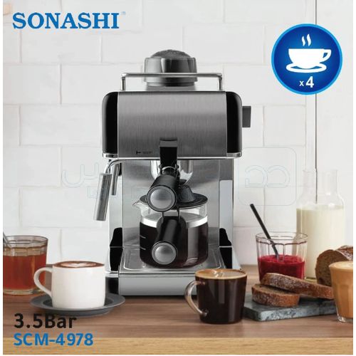 Sonashi Machine à expresso pour café et cappuccino, cafetière de chauffage rapide de 3,5 bar pour 1 à 4 tasses SCM-4978 – Image 3