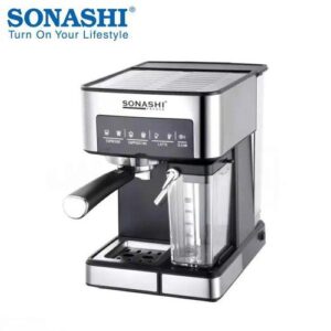 Sonashi Machine à café expresso intégrée -1350W 15 bars- SCM-4975-Argent-Noir