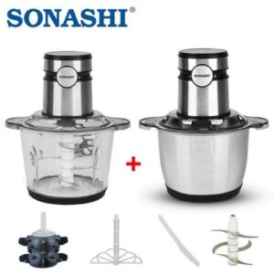 Sonashi Hachoir Electrique Tactile 2 En 1 Verre Et Inox - 6 Lames 3 L 400 W Avec Eplucheur d'Ail Et Batteur - SMC-25