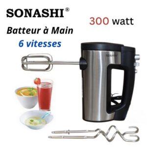 Sonashi Batteur Électrique À Main 300W Inox 6 vitesses et Turbo - SMX 126N