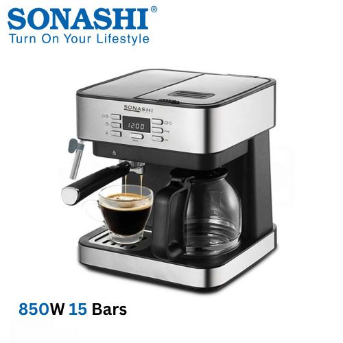 Sonashi Machine à Café Cafetière Expresso 850W 15 Bars avec Mousseur à Lait et Carafe - SCM-4976
