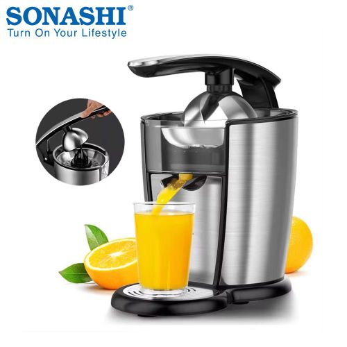 Sonashi Presse Agrumes Électrique 300W Inox – 2 Cônes de Pressage – Bec Verseur Anti-Goutte - SCJ-325