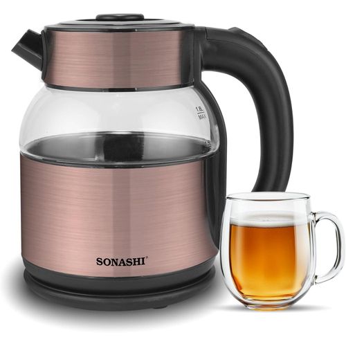 Sonashi Bouilloire sans fil de 1,8 L avec protection contre l'ébullition à sec, rotation à 360° avec élément chauffant dissimulé, arrêt automatique à ébullition avec indicateur lumineux, bouilloire pour thé, eau, nouilles, 1500 W SKT-1812