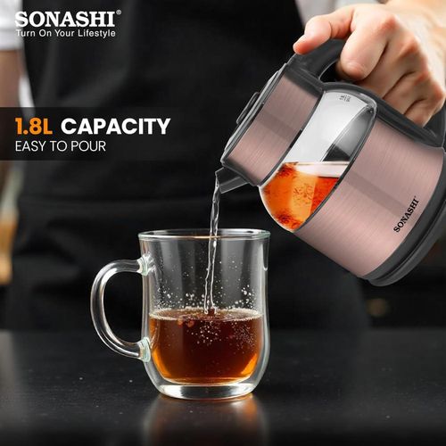 Sonashi Bouilloire sans fil de 1,8 L avec protection contre l'ébullition à sec, rotation à 360° avec élément chauffant dissimulé, arrêt automatique à ébullition avec indicateur lumineux, bouilloire pour thé, eau, nouilles, 1500 W SKT-1812 – Image 4